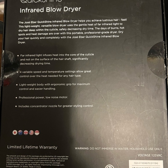 Jose Eber quickshine infrared blow dryer; slightly used - Picture 2 of 3